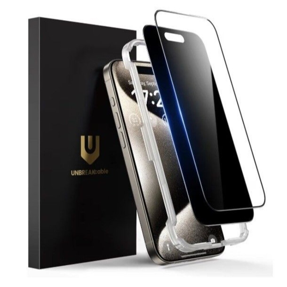 UNBREAKcable Privacy + Clear Glass Screen Protector for iPhone 15 Pro Max 2-Pack